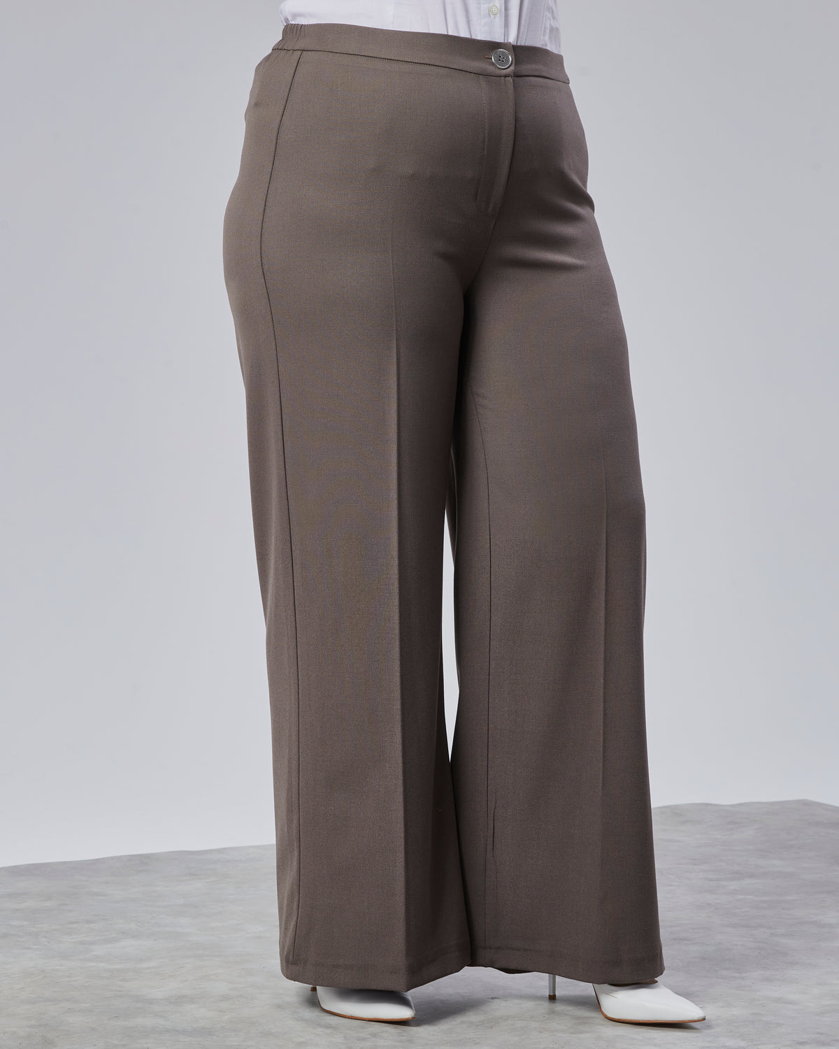 PANTALONI LARGI CU BANDĂ ELASTICĂ ÎN TALIE - Maro