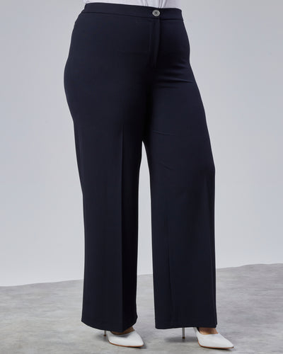 BELİ LASTİKLİ GENİŞ PAÇA BÜYÜK BEDEN PANTOLON - Lacivert