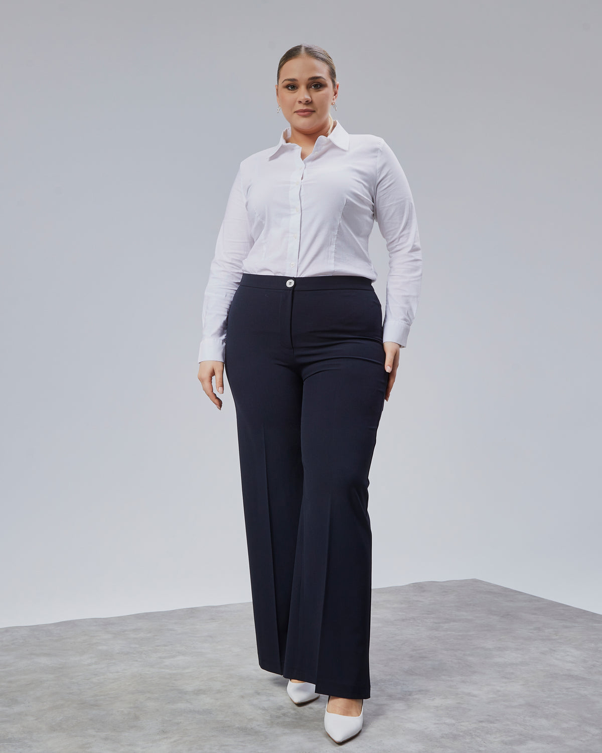 BELİ LASTİKLİ GENİŞ PAÇA BÜYÜK BEDEN PANTOLON - Lacivert