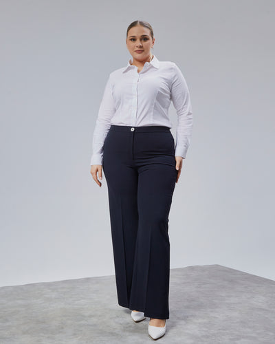 BELİ LASTİKLİ GENİŞ PAÇA BÜYÜK BEDEN PANTOLON - Lacivert