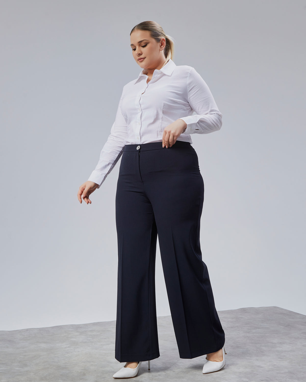 BELİ LASTİKLİ GENİŞ PAÇA BÜYÜK BEDEN PANTOLON - Lacivert