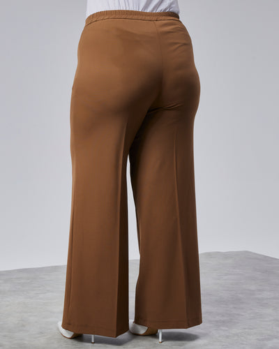 Wide Leg Plus Size Trousers with Elastic Waistband - Tan