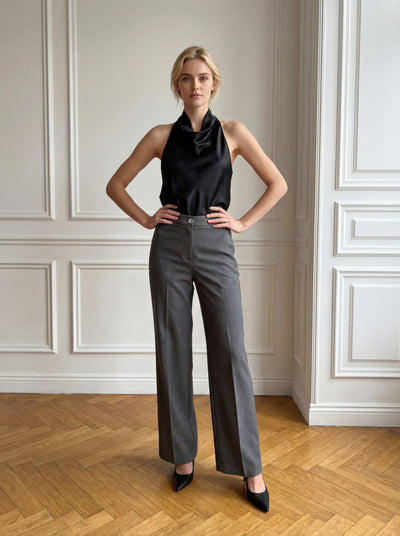 PANTALONI MILANO PALAZZO - Gri închis