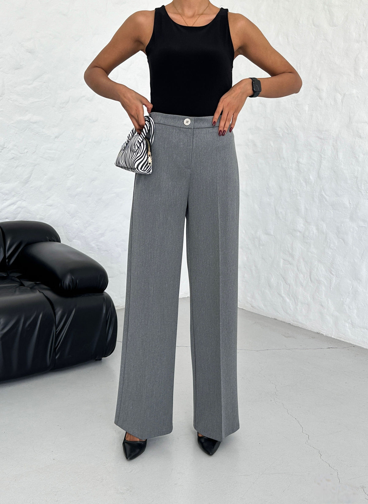 PANTALONI MILANO PALAZZO - Gri închis