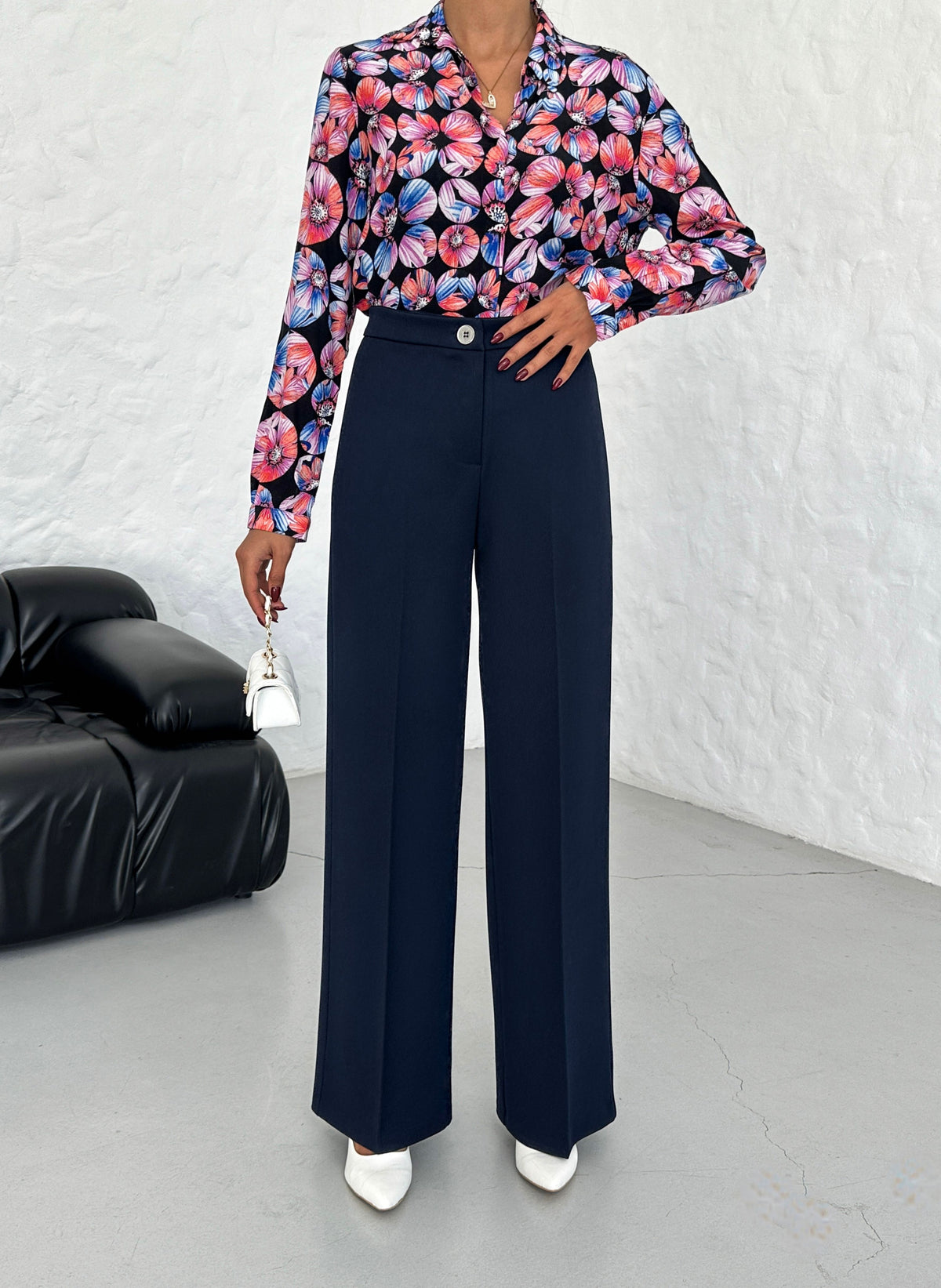 MILANO PALAZZO TROUSERS - Navy Blue