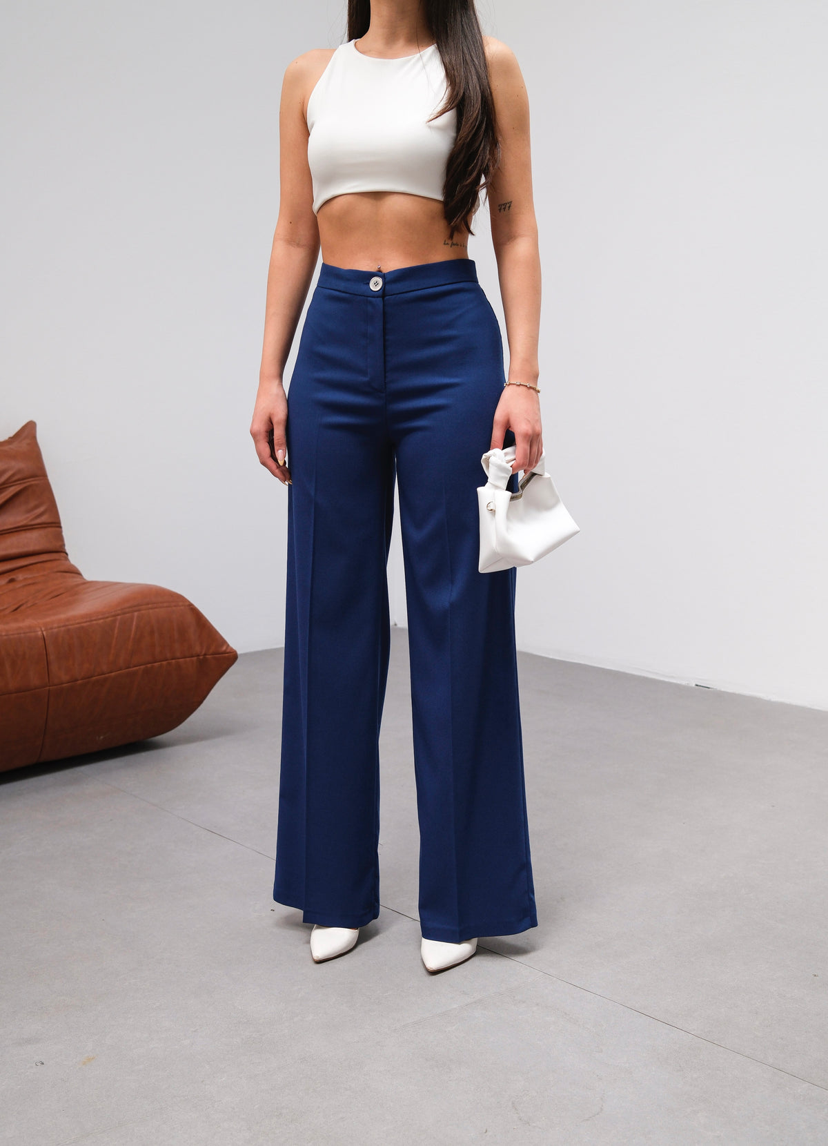 PANTALONI MILANO PALAZZO - Albastru