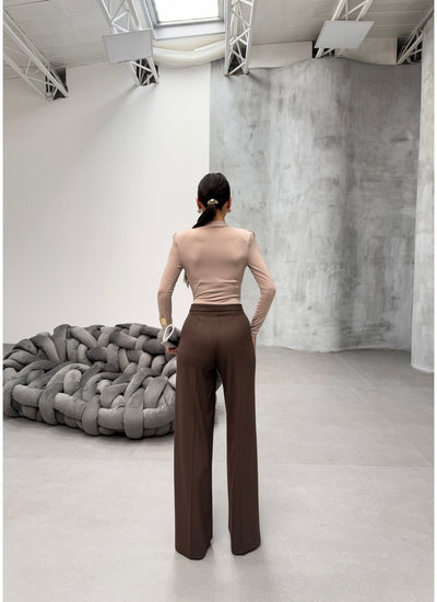 MILANO PALAZZO TROUSERS - Dark Brown