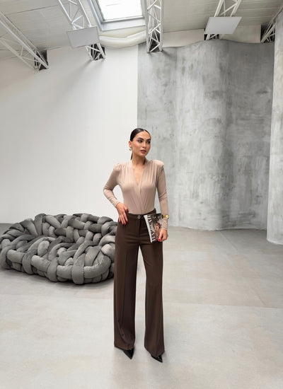 MILANO PALAZZO TROUSERS - Dark Brown