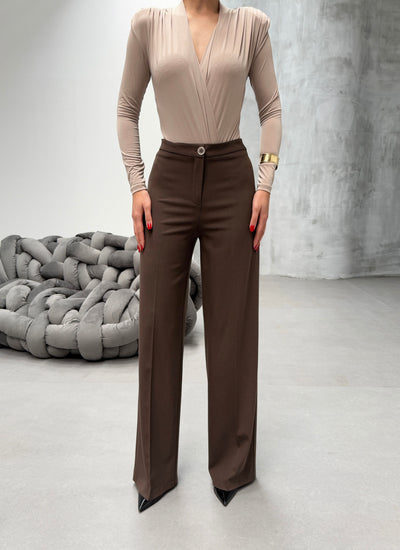 MILANO PALAZZO TROUSERS - Dark Brown