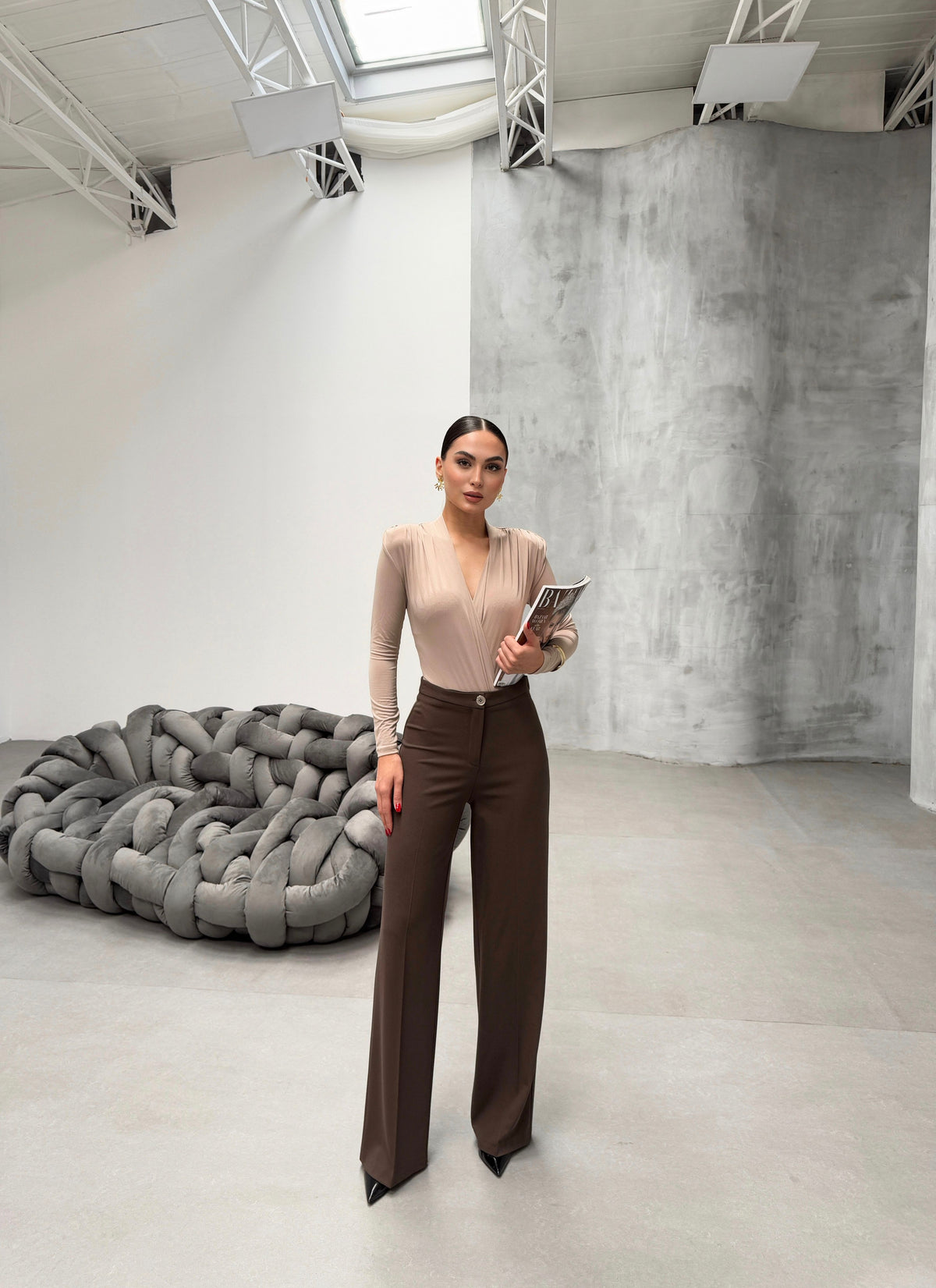 MILANO PALAZZO TROUSERS - Dark Brown