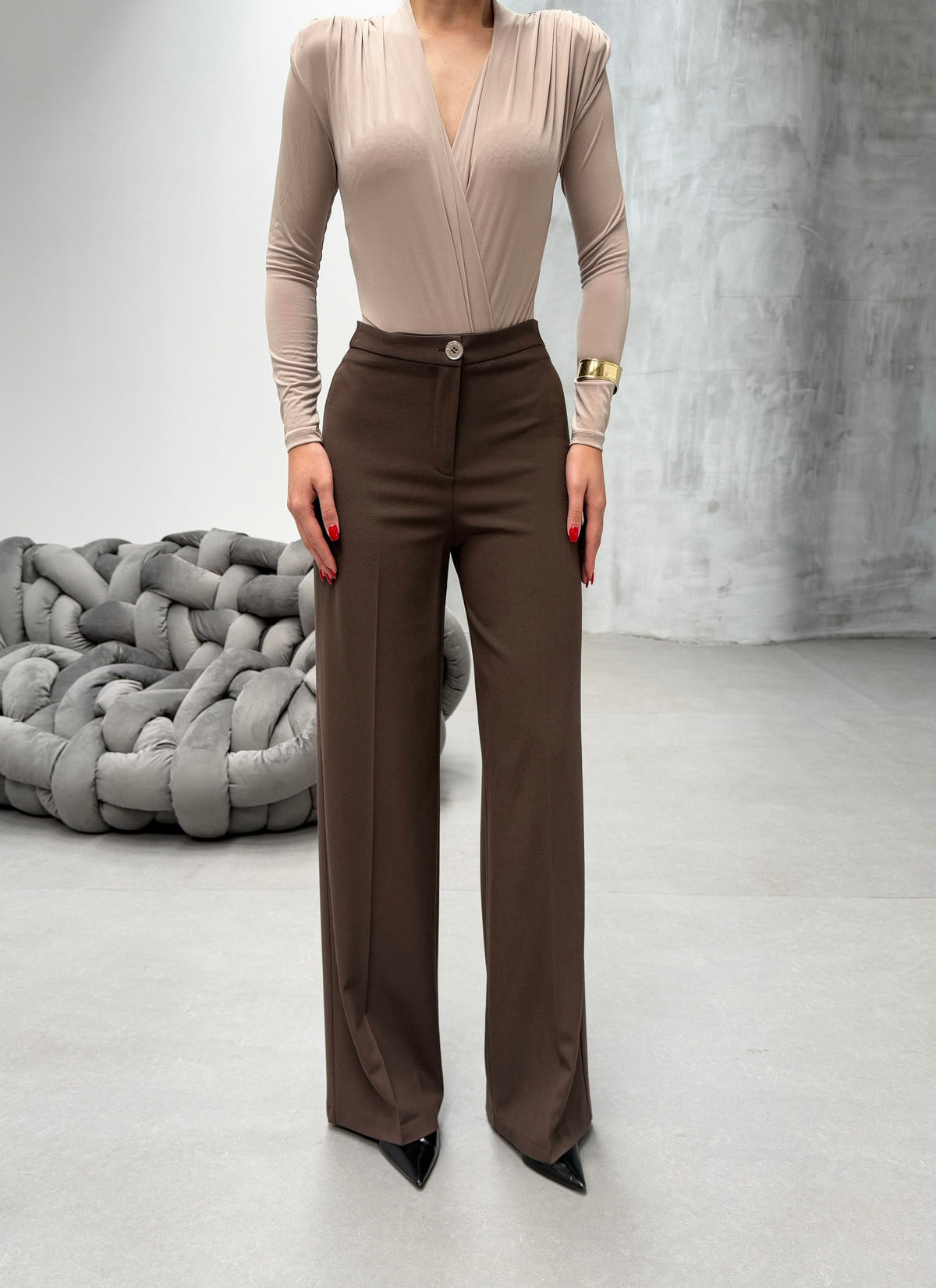 MILANO PALAZZO TROUSERS - Dark Brown