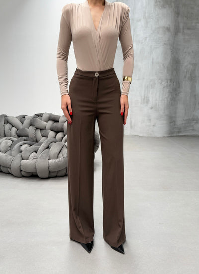 MILANO PALAZZO TROUSERS - Dark Brown