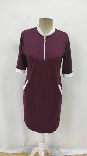 Rochie de damă din viscoză cu mânecă scurtă, fermoar, buzunare și crăpături laterale, 27161