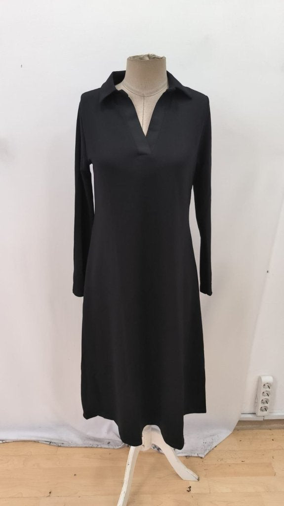 Rochie damă, tip camizolă midi, cu mâneci lungi, guler, viscoză, fire duble, 28777