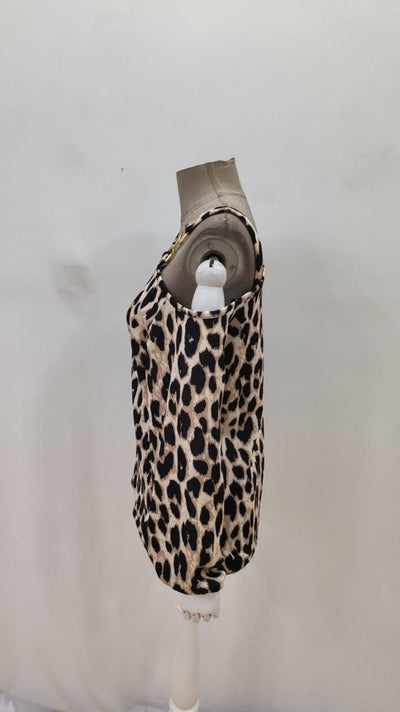 Bluza modal cu imprimeu leopard, mâneci lungi, umăr gol cu catarame, pentru femei, 27189