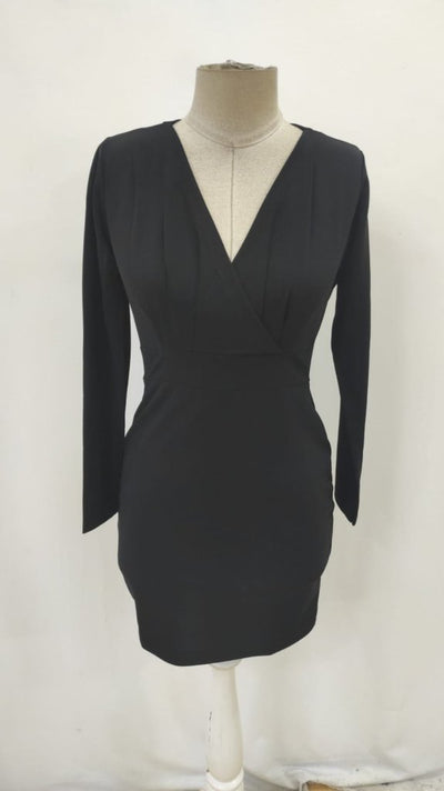Rochie mini pentru femei, din crep importat, cu mânecă lungă și decolteu petrecut, 27192