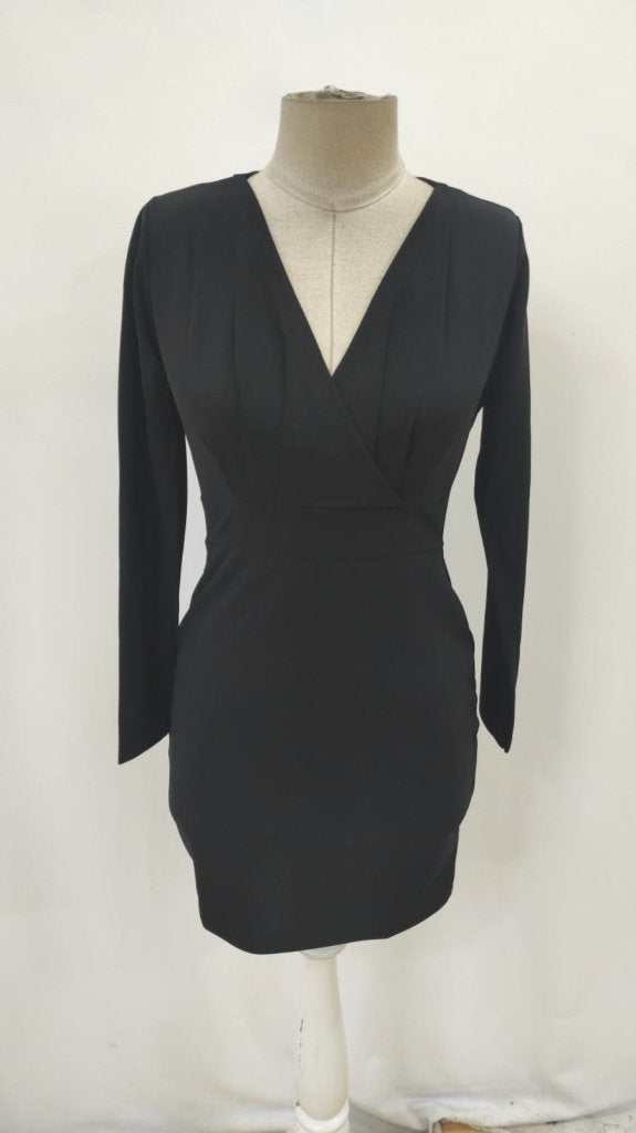 Rochie mini pentru femei, din crep importat, cu mânecă lungă și decolteu petrecut, 27192