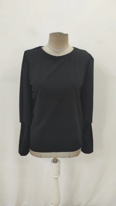 Bluz damă importată, crep, cu mânecă lungă, guler rotund, nasturi, 29572