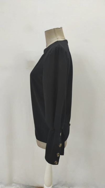 Bluz damă importată, crep, cu mânecă lungă, guler rotund, nasturi, 29572
