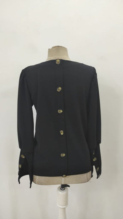 Bluz damă importată, crep, cu mânecă lungă, guler rotund, nasturi, 29572