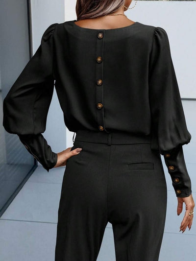 Bluz damă importată, crep, cu mânecă lungă, guler rotund, nasturi, 29572