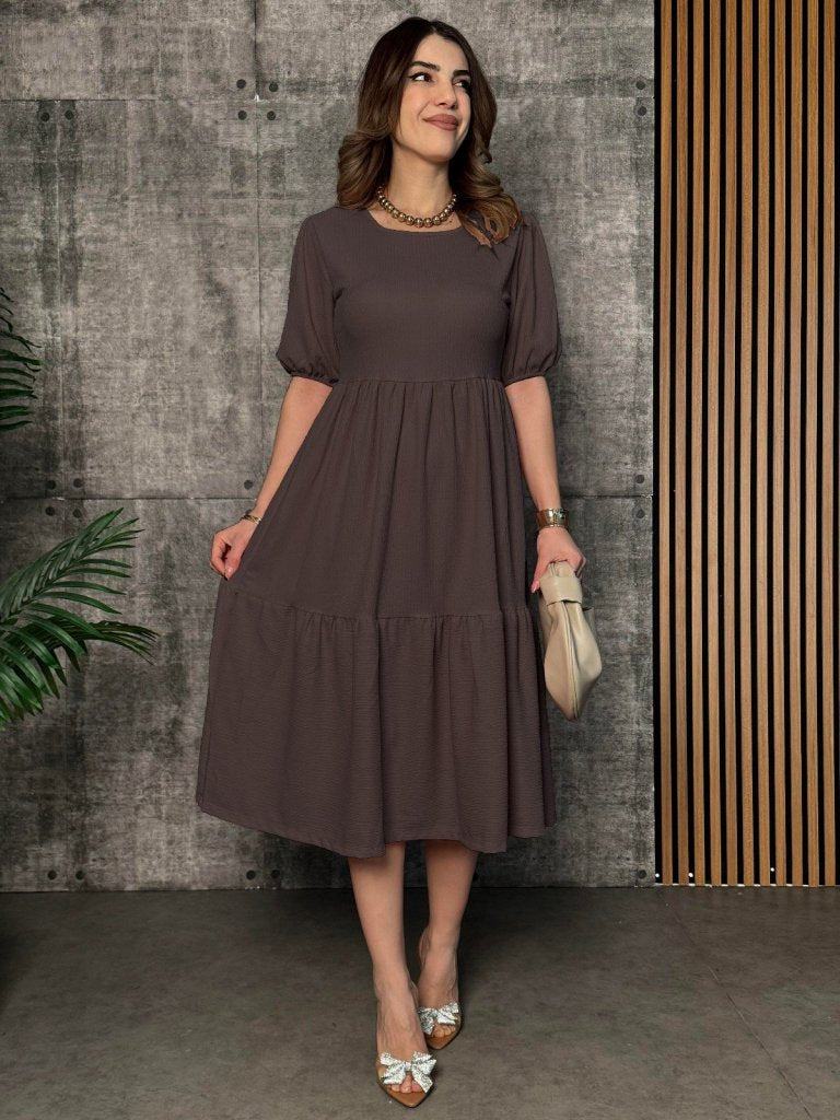 Rochie de damă cu mânecă scurtă, decolteu deschis, stratificată, model balon, purpuriu, 33892