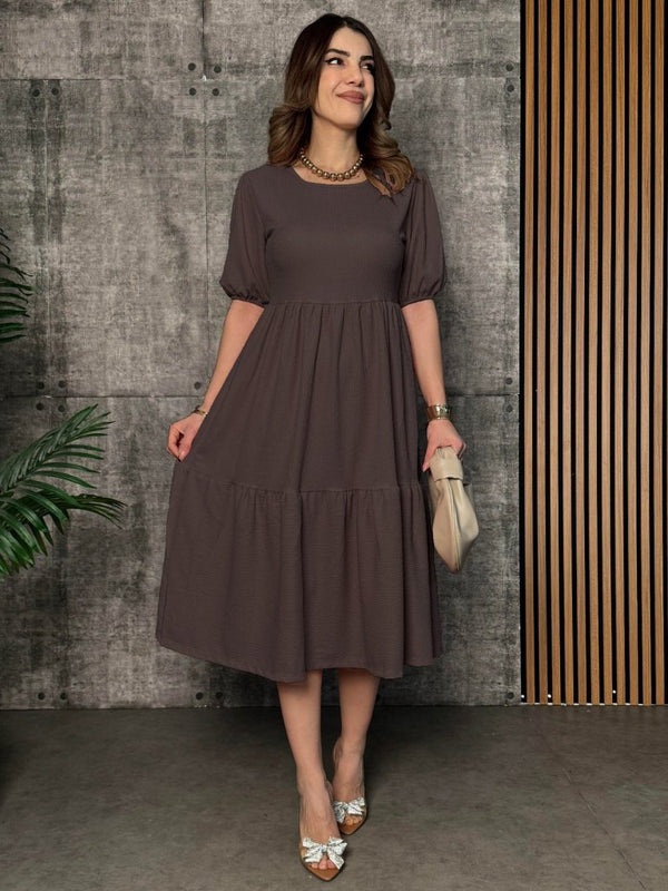 Rochie de damă cu mânecă scurtă, decolteu deschis, stratificată, model balon, purpuriu, 33892