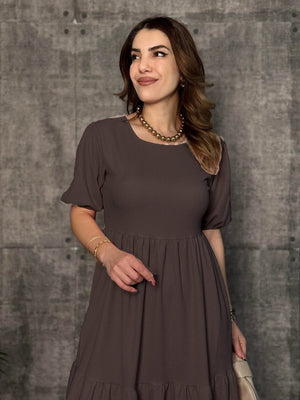 Rochie de damă cu mânecă scurtă, decolteu deschis, stratificată, model balon, purpuriu, 33892