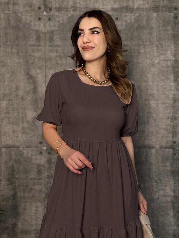Rochie de damă cu mânecă scurtă, decolteu deschis, stratificată, model balon, purpuriu, 33892