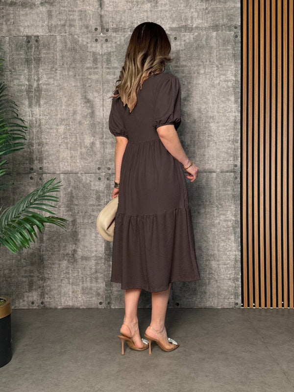Rochie de damă cu mânecă scurtă, decolteu deschis, stratificată, model balon, purpuriu, 33892