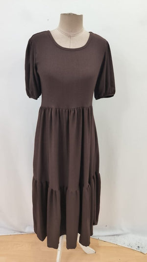Rochie de damă cu mânecă scurtă, decolteu deschis, stratificată, model balon, purpuriu, 33892