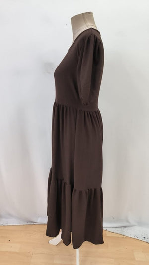 Rochie de damă cu mânecă scurtă, decolteu deschis, stratificată, model balon, purpuriu, 33892