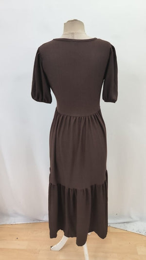Rochie de damă cu mânecă scurtă, decolteu deschis, stratificată, model balon, purpuriu, 33892