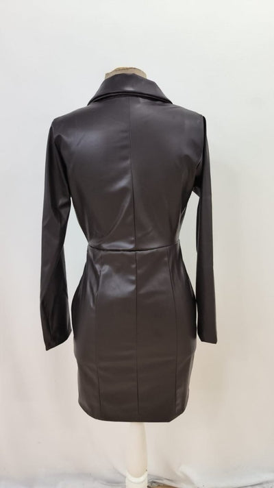 Rochie mini din piele cu mânecă lungă și guler pentru femei, 29180