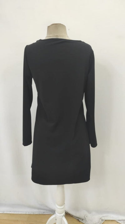 Rochie mini din crep importat cu mânecă lungă și guler din dantelă pentru femei, 31717