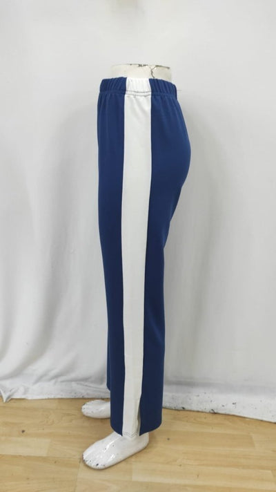 Pantaloni de damă din viscoză, cu talie înaltă, bandă laterală și crăpături, cu două fire, 31751