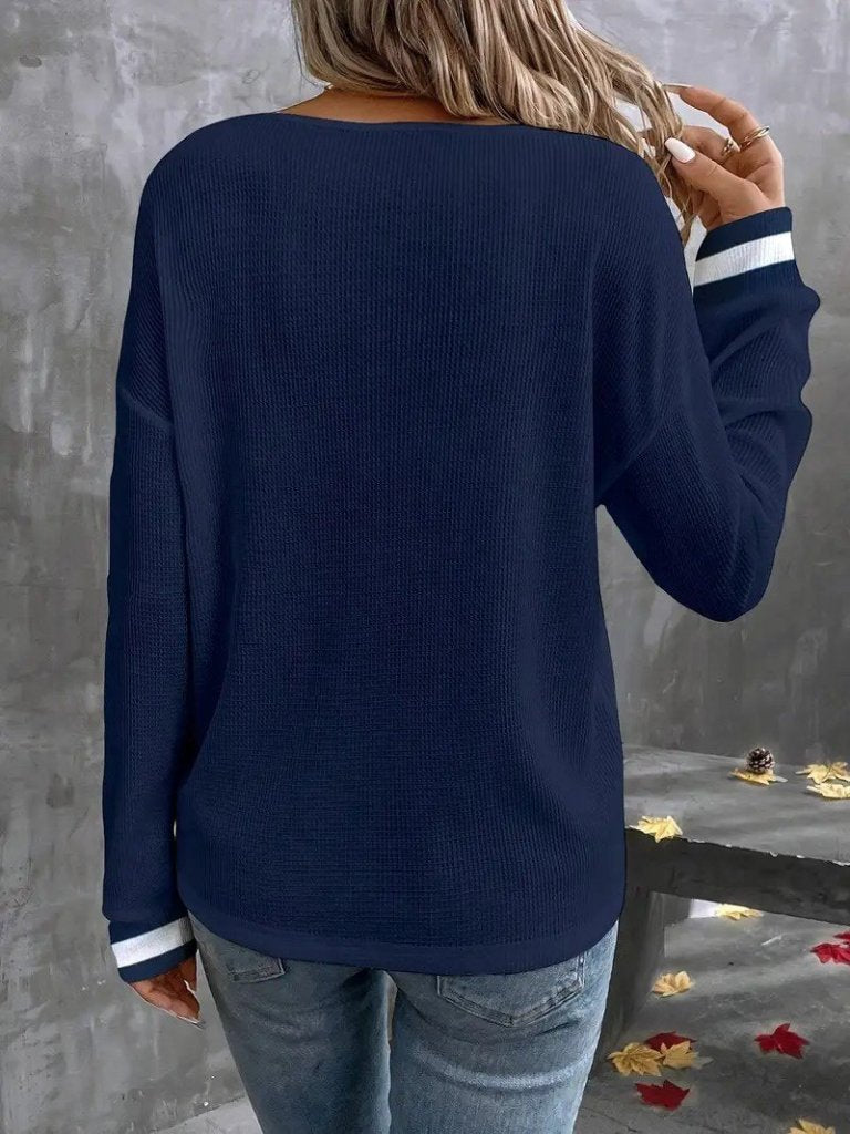 Kadın Uzun Kollu V Yakalı Waffle Bluz, 28388