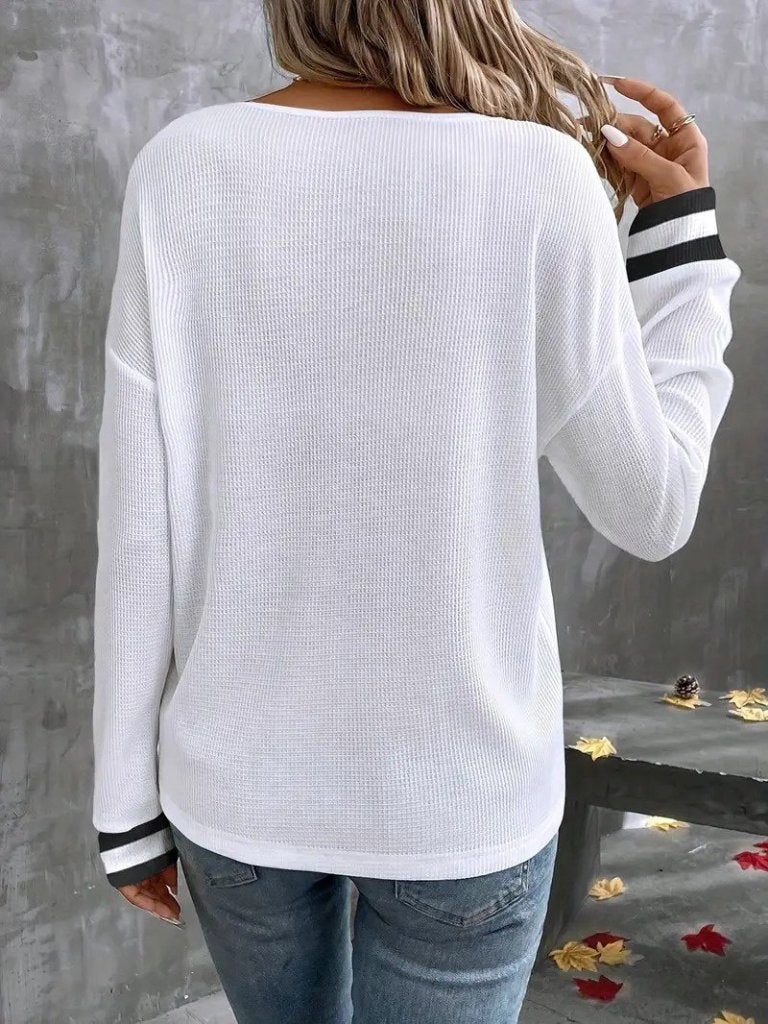 Kadın Uzun Kollu V Yakalı Waffle Bluz , 28387
