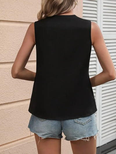Kadın Kolsuz V Yakalı Blok Renkli Ithal Krep Bluz, 35295
