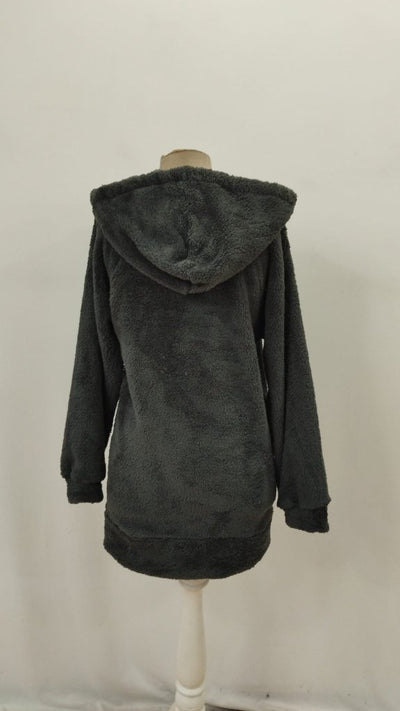 Rochie de damă mini, de pluș, cu mânecă lungă, glugă și buzunar, 27813