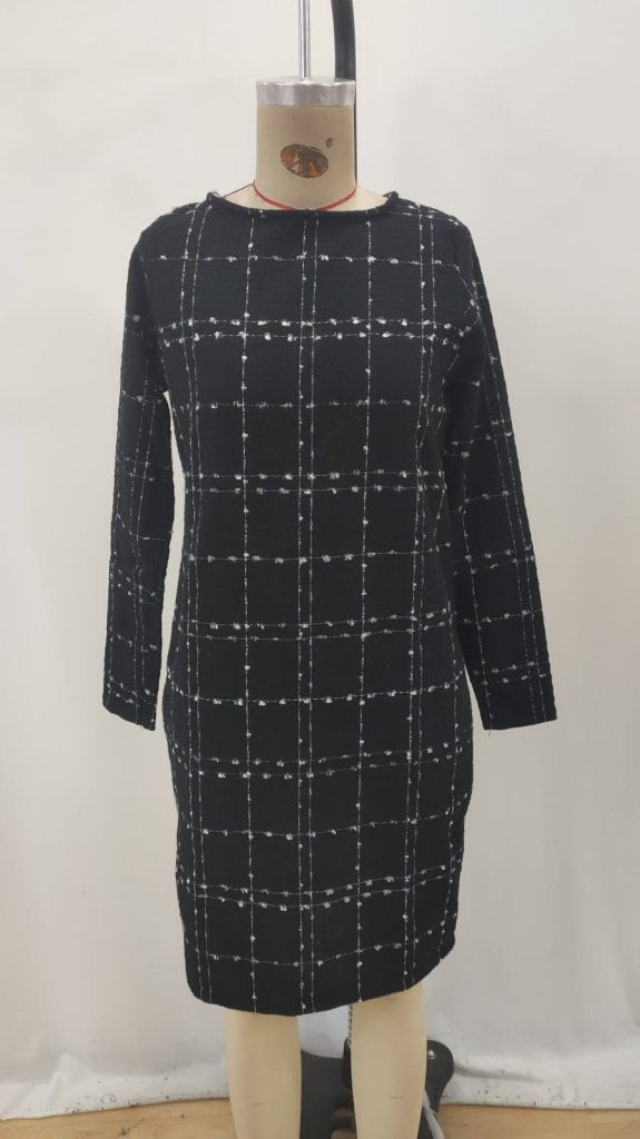 Rochie țesută mini, cu mânecă lungă și gât rotund, pentru femei, 27821