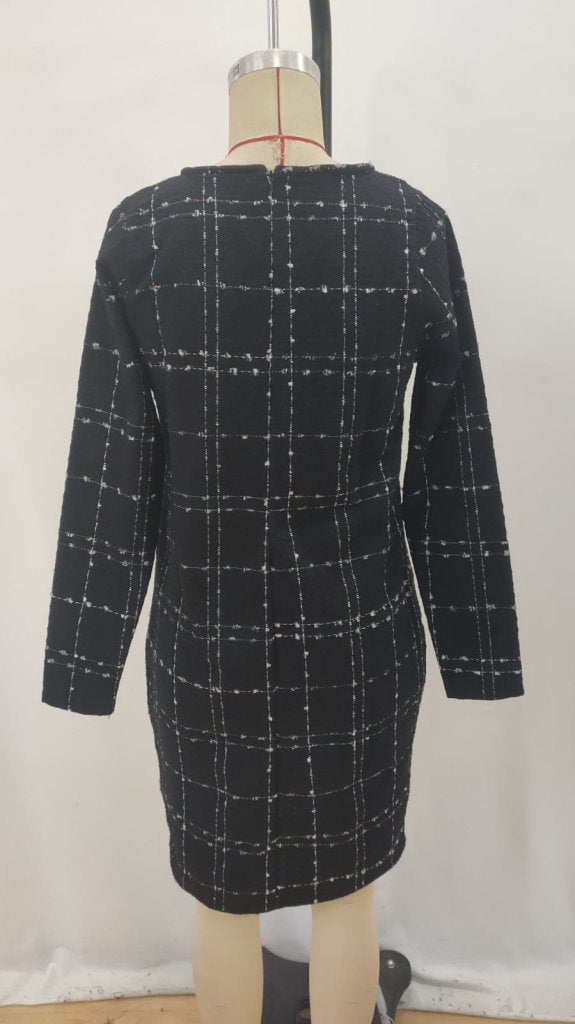 Rochie țesută mini, cu mânecă lungă și gât rotund, pentru femei, 27821