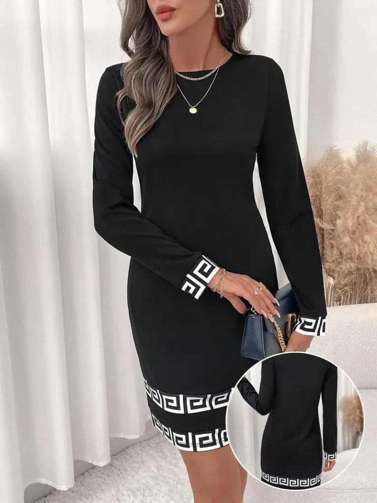Kadın Uzun Kollu Bisiklet Yaka Mini Ithal Krep Elbise , 30614
