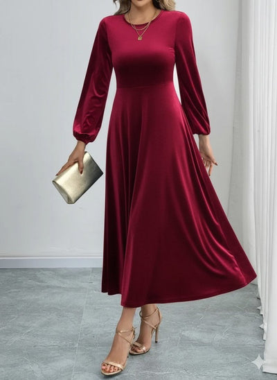 Rochie midi de damă, catifea, cu mânecă lungă, guler rotund, 29502