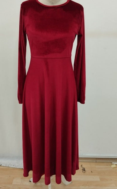 Rochie midi de damă, catifea, cu mânecă lungă, guler rotund, 29502