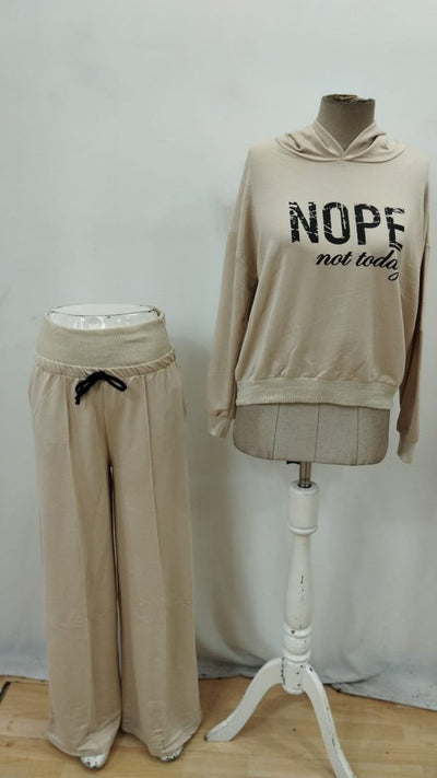 Set de două piese: Bluză cu mâneci lungi cu tipar Nope și talie cu panglică elastică pentru femei, 29365