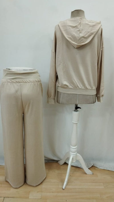 Set de două piese: Bluză cu mâneci lungi cu tipar Nope și talie cu panglică elastică pentru femei, 29365