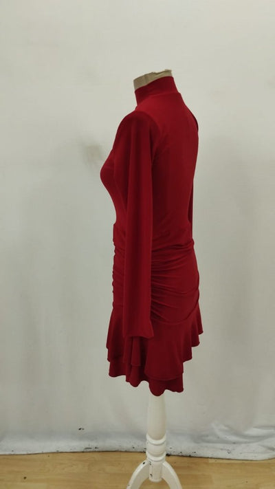 Rochie mini de damă, cu guler înalt, mâneci lungi, volane și scafandru, 28483