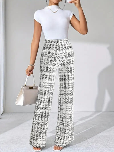 Pantaloni de damă țesuți cu talie înaltă, evazați, 30388