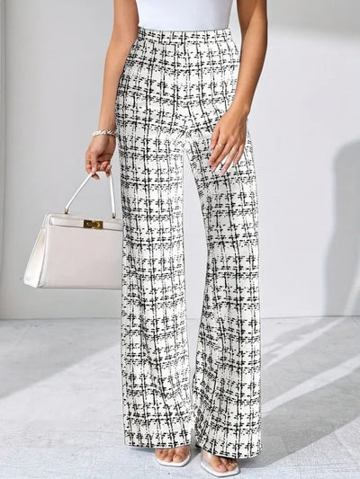 Pantaloni de damă țesuți cu talie înaltă, evazați, 30388